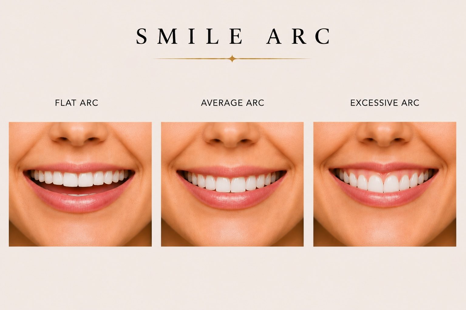 Smile arc — flat, neutral, excessive