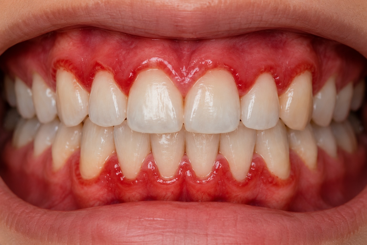 Mild gingivitis — inflamed gum margins with slight bleeding