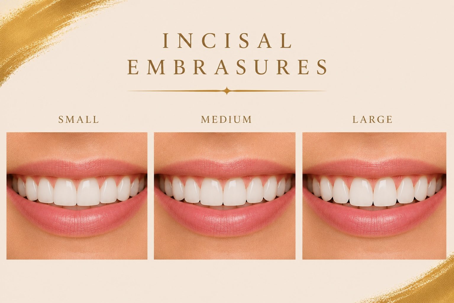 Incisal embrasures — small, medium, large